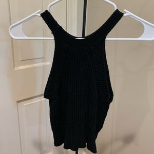 Black knit fitted crop top